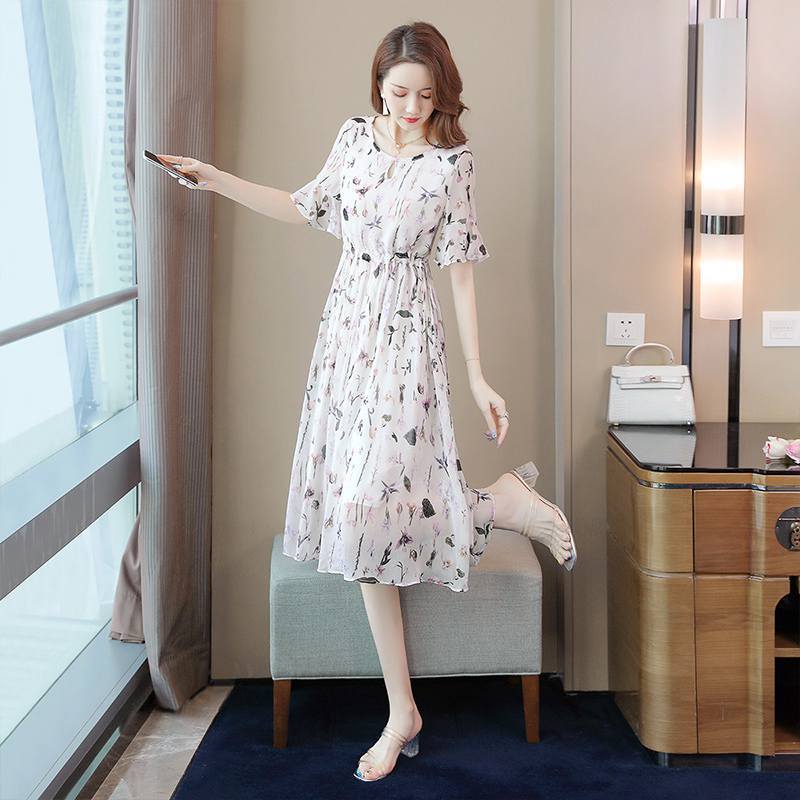 Snowspun Ocean dress 2020 new summer temperament Slim Print Fairy a long version of cashew crumbed and crushed floral dress