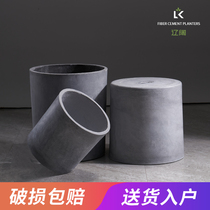  Cement flower pot cylindrical Nordic style modern simple living room green plant floor basin King size clearance cement basin