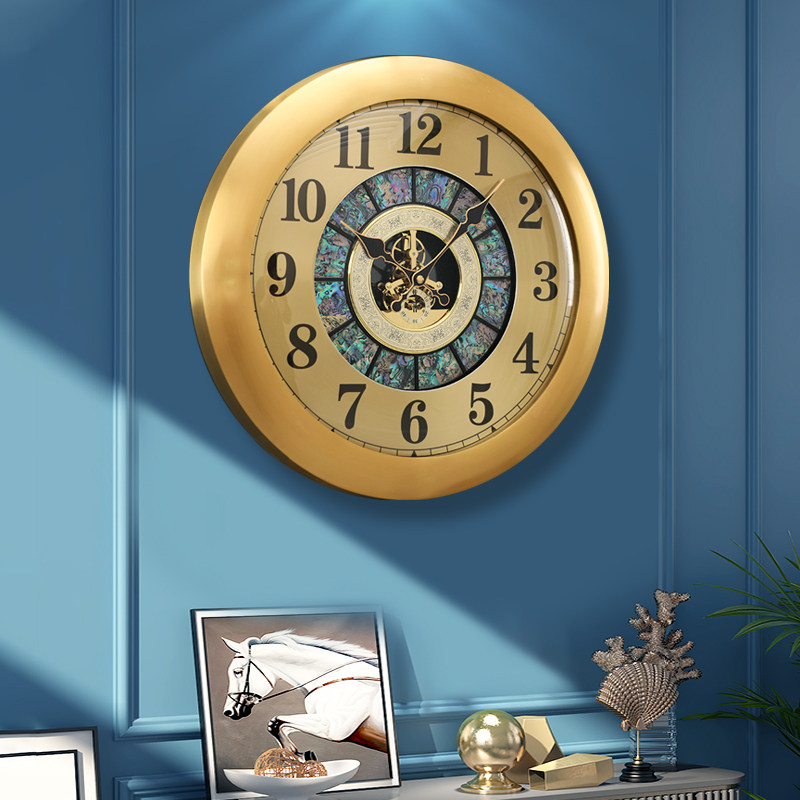 Round clock hanging clock Living room Home Fashion modern simplicity about 2023 new brass hanging wall upscale light lavish clock-Taobao