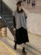 Slightly fat girl wears a hitch and sister to be thin and covered with a belly dress and dress big code net red fried street two sets of spring