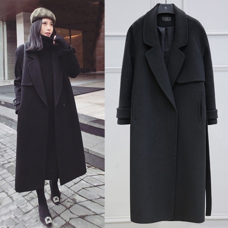 Winter large size women's clothing fat sister is thin and temperament woolen Korean coat women's mid-length version of the cocoon thickened coat women