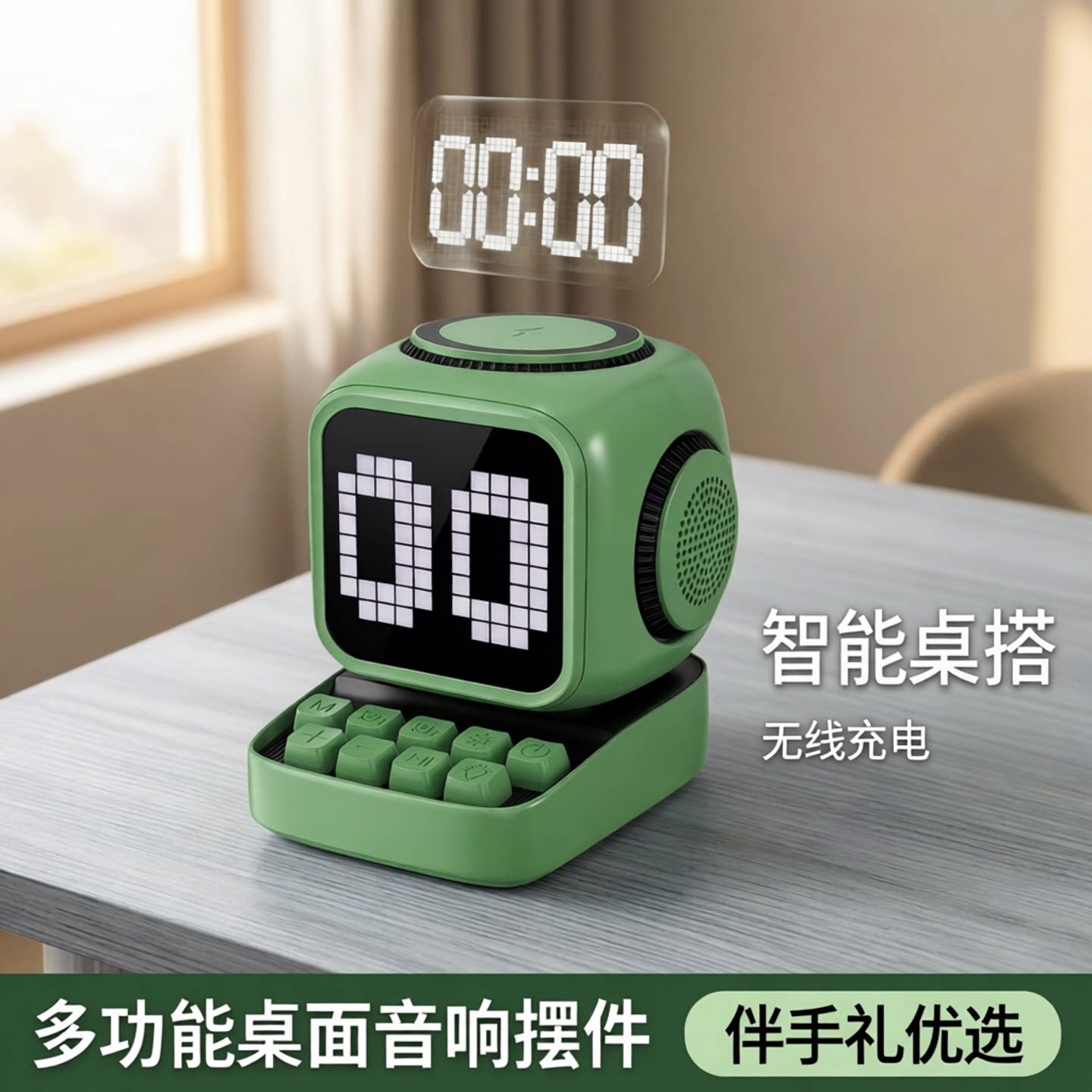 智能桌搭像素音箱时钟无线充电生日礼物多功能桌面音响摆件伴手礼