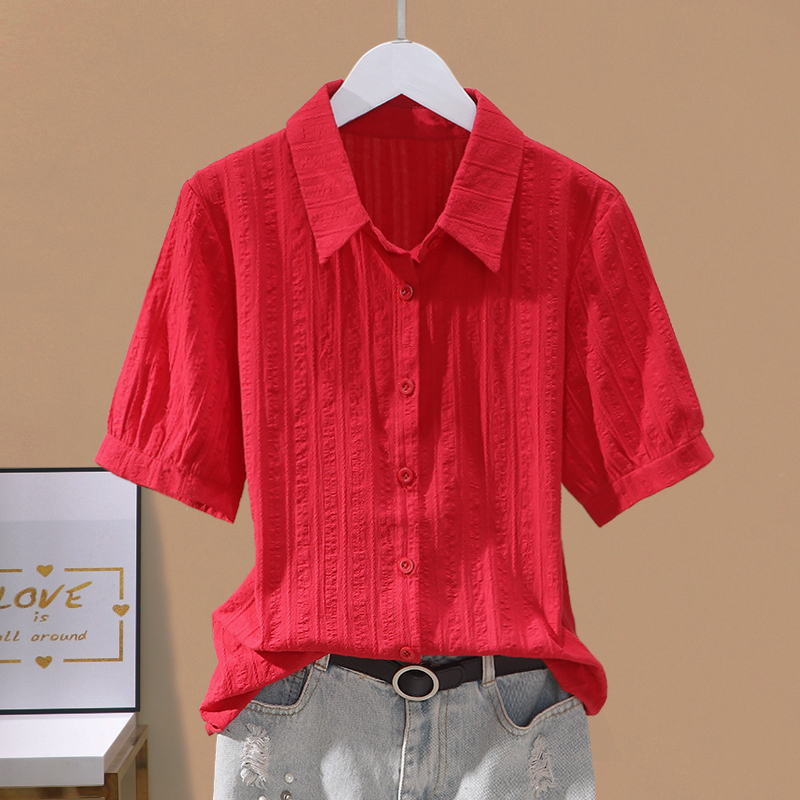 2026 Simple Korean Style Short-Sleeved Pure Cotton Shirt Versatile Loose Large Size Work Shirt Plain Blouse Top for Women 2026 Simple Korean Style Short-Sleeved Pure Cotton Shirt Versatile Loose Large Size Work Shirt Plain Blouse Top for Women