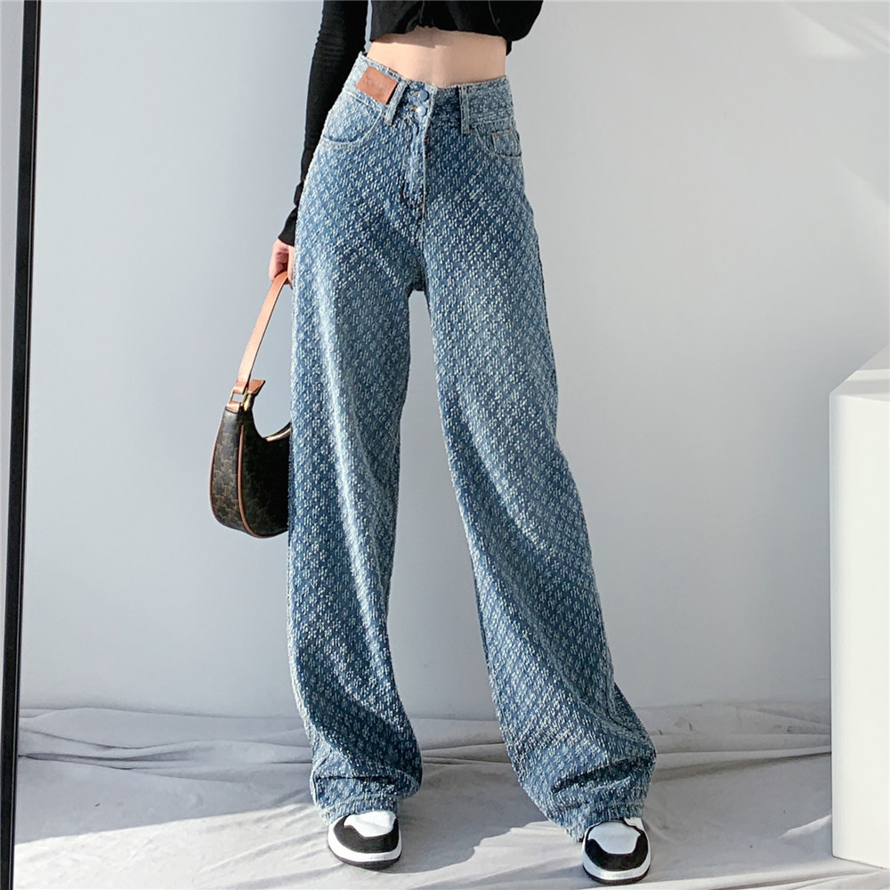 Light-coloured high waist loose with thin and broad leg towering straight drum jeans Women 2022 Summer new design feeling small crowdsourced