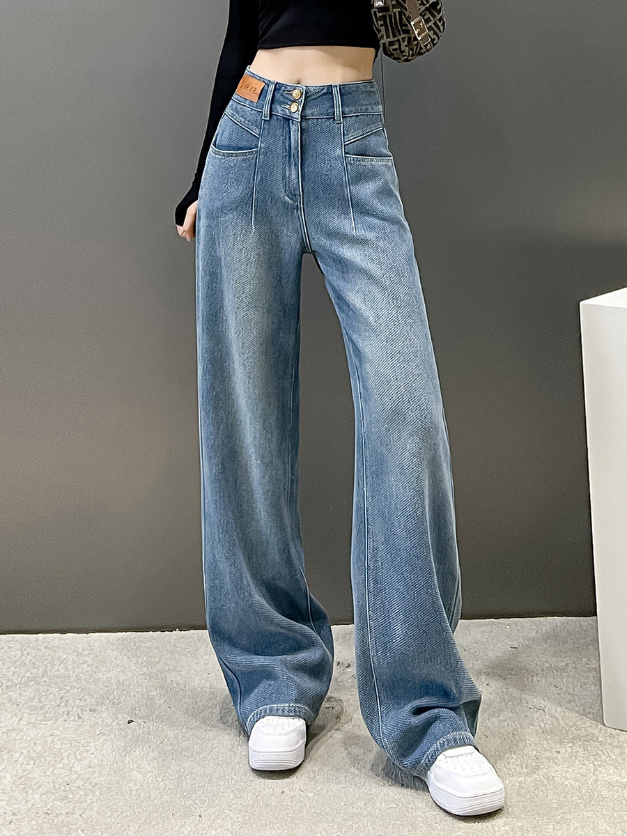 HIGH-WAISTED STRAIGHT-LEG WIDE-LEG JEANS WOMENS FALL|WINTER 2024 NEW LOOSE AND THIN PEAR-SHAPED BODY DESIGN