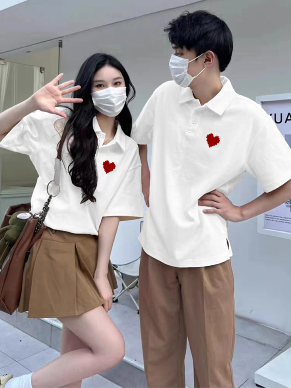 Polo Shirt Chinese Valentine's Day Couple Outfit Summer Wear Wedding Registration Photo 2026 New Trendy Summer Short-Sleeved T-Shirt ins Polo Shirt Chinese Valentine's Day Couple Outfit Summer Wear Wedding Registration Photo 2026 New Trendy Summer Short-Sleeved T-Shirt ins