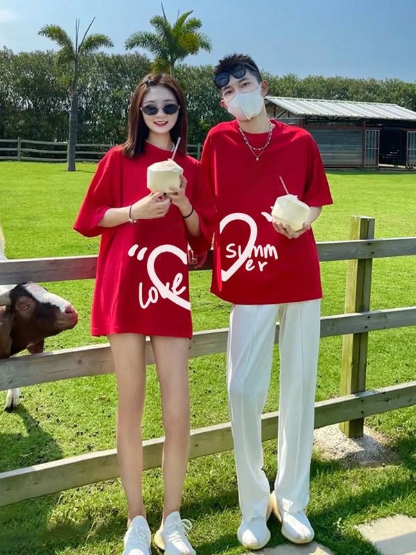 Engagement Party Outfits, Wedding Couple Outfits, Summer Outfits, Red Short-Sleeved 2026 New Summer T-Shirt with a Unique Design ins