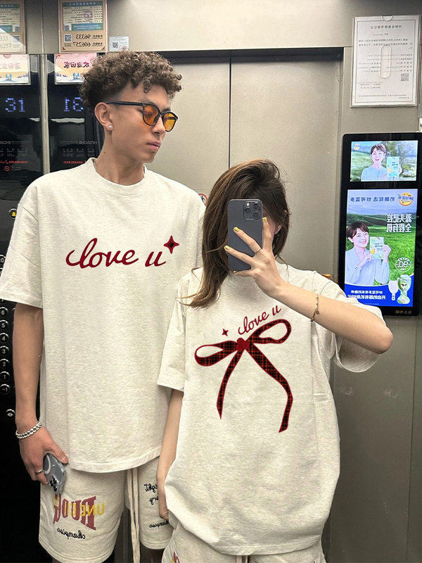 Unique Couple Outfits Summer T-Shirts Trendy Brand Bow Short-Sleeve 2026 New High-End Summer Half-Sleeve