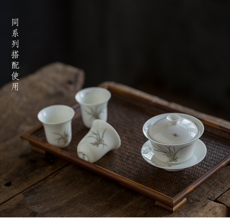 Dream ShuYu rhyme white porcelain hand - made only three tureen tea cups a single ceramic bowl with restoring ancient ways is kung fu tea tea bowl