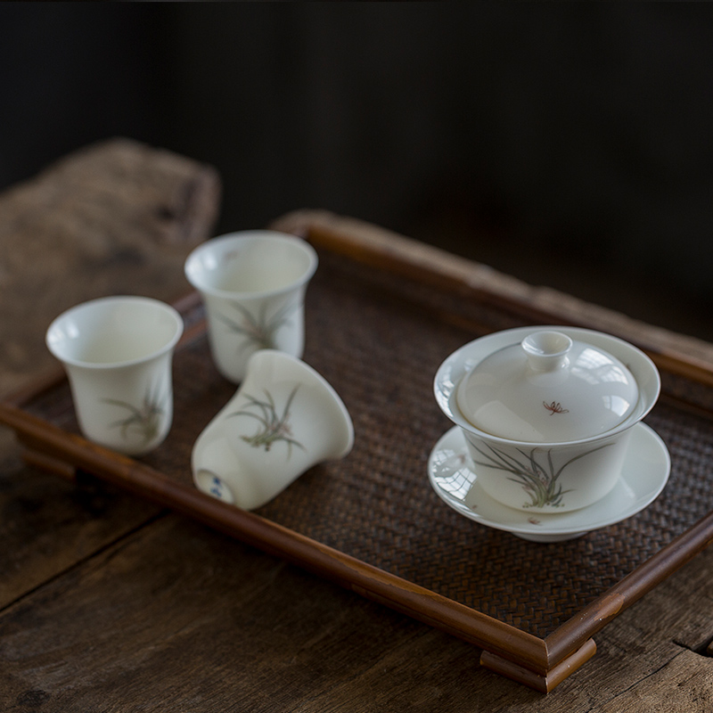 Dream ShuYu rhyme white porcelain hand - made only three tureen tea cups a single ceramic bowl with restoring ancient ways is kung fu tea tea bowl