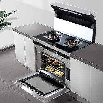 Six-And-A-Half-Point White Integrated Stove with Steam Oven, Steam and Baking Oven Combo, Household Side-Suction Downdraft Smoke Extractor and Disinfection Set