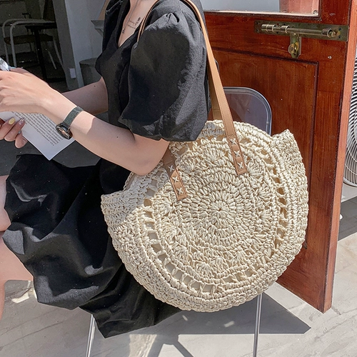 Вместительная и большая модная плетеная соломенная сумка на одно плечо
