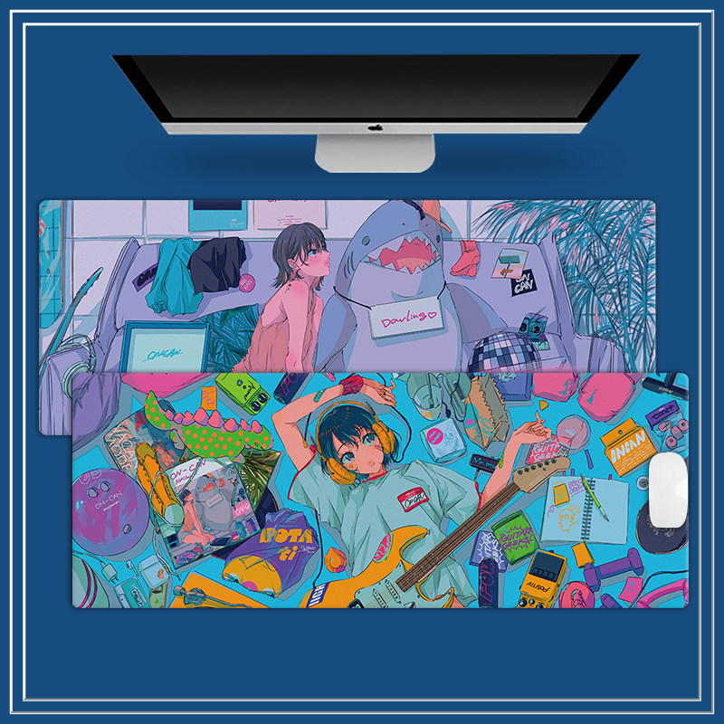Korean ins illustration fresh and cool girl mouse pad oversized lock edge student dormitory laptop desk pad