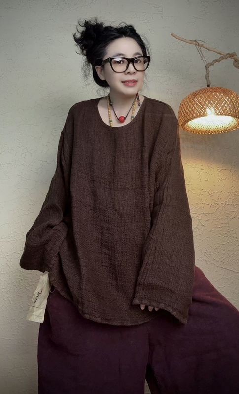 0266 # A Bit Interesting, Versatile, Artistic, Thick, Coarse Linen, Loose, Lazy, Soft and Cozy Top 0266 # A Bit Interesting, Versatile, Artistic, Thick, Coarse Linen, Loose, Lazy, Soft and Cozy Top