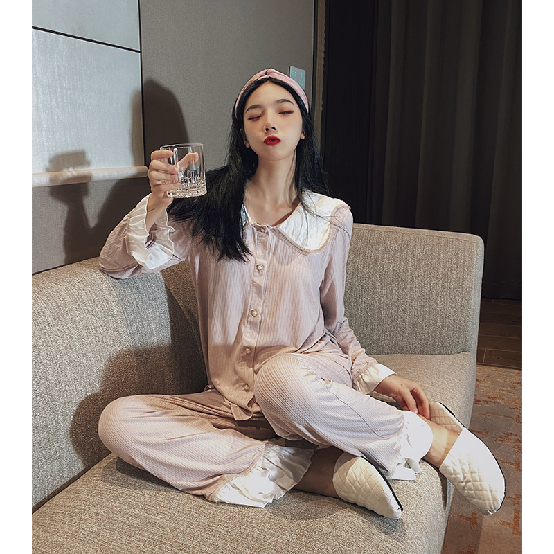 Home Deer Deer Spring Autumn Season 2021 New Sleepwear Pants Sets Long Sleeves Horn Sleeves Two Sets Casual Turtlers