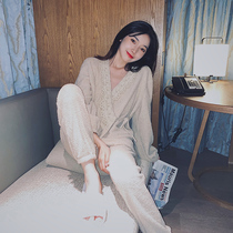 Original pajamas womens winter thickened coral fleece Japanese kimono can be worn in home clothes set womens spring and autumn two-piece suit