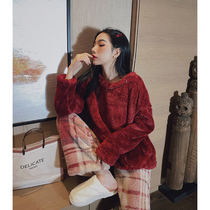 Home Deer Deer Gush Thickened Pyjamas Woman Autumn Winter Long Sleeve Round Collar Two Sets 2021 Of 2021 New Home Suits Outside
