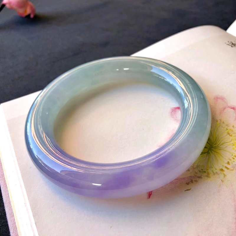 Cubracelet Ice Seed Round Bar Seven Colorful Floats Glass Germline Natural Noble Princess Yunnan Purple Rolan Color Jade Bracelet 