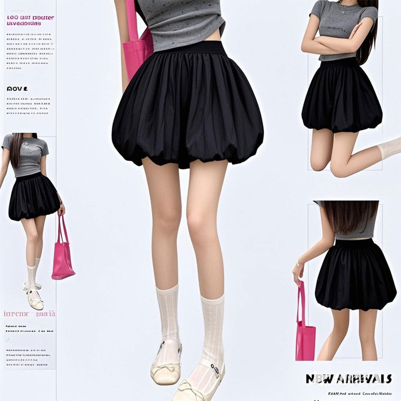 Black Cloud Bud Shorts for Women, Plus Size, Summer Thin High-Waisted Slimming Puffy Pants, A-Line Casual Lantern Skirt Pants