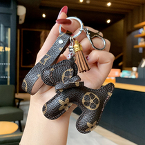 High-grade leather keychain creative cartoon bear European and American personality car key chain Men and women lovers bag pendant