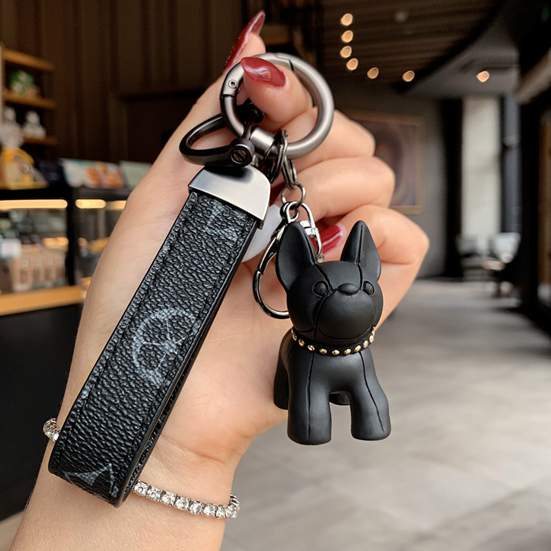 Creative Car Key Chain Pendant Korea Cute Fou Fighting Key Button Male And Female Couple Pair of Puppy Bag Hanging Accessories
