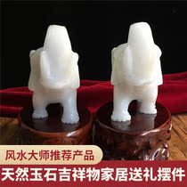 Natural jade ornaments a pair of elephants new Chinese living room porch office desktop decorations sucking money