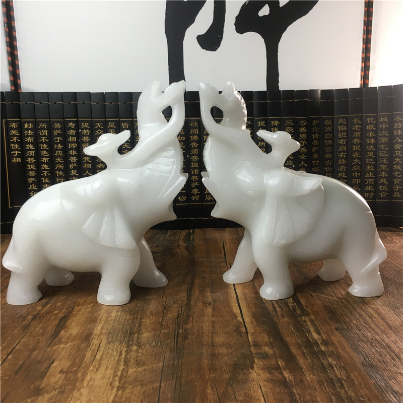 Jade Feng Shui Elephant Living Room Xuanguan Wine Cabinet Office Desktop Home Decoration Hospitality and Gifts Elephant Swing for a pair