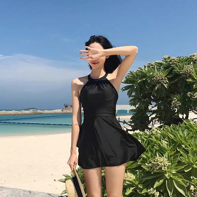 2021 new one-piece bathing suit female conservative belly show thin chest gather beauty back South Korea ins fairy fan plus