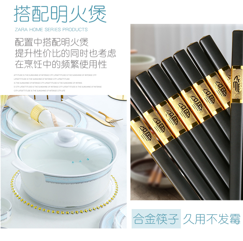 Wooden house product jingdezhen Nordic light ipads bowls up phnom penh dish suits for key-2 luxury household contracted Europe type high - end tableware to use