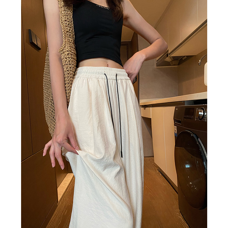 Off-White Ice Silk Wide-Leg Pants for Women, Summer Thin High-Waisted Straight-Leg Drapey Loose Casual Sun-Protective Mom Pants