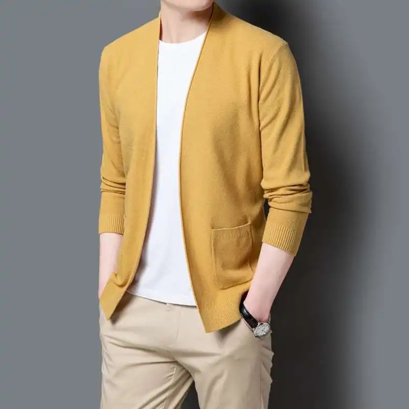 Các mía cardigan show một mỏng da Manz-sandmen nam mùa xuân cao cấp của nam giới tinh dòng áo len cổ chữ V áo nịt áo khoác.