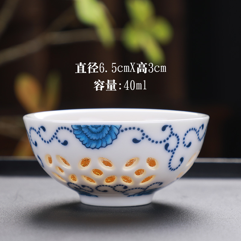 Blue and white porcelain tea set exquisite household honeycomb hollow out a whole set of ceramic kung fu tea teapot teacup tureen