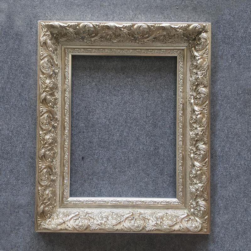 Silver Vintage Picture Frame, High-End Champagne-Colored Picture Frame, Solid Wood Photo Frame, Wall-Mounted Champagne-Colored Oil Painting Frame