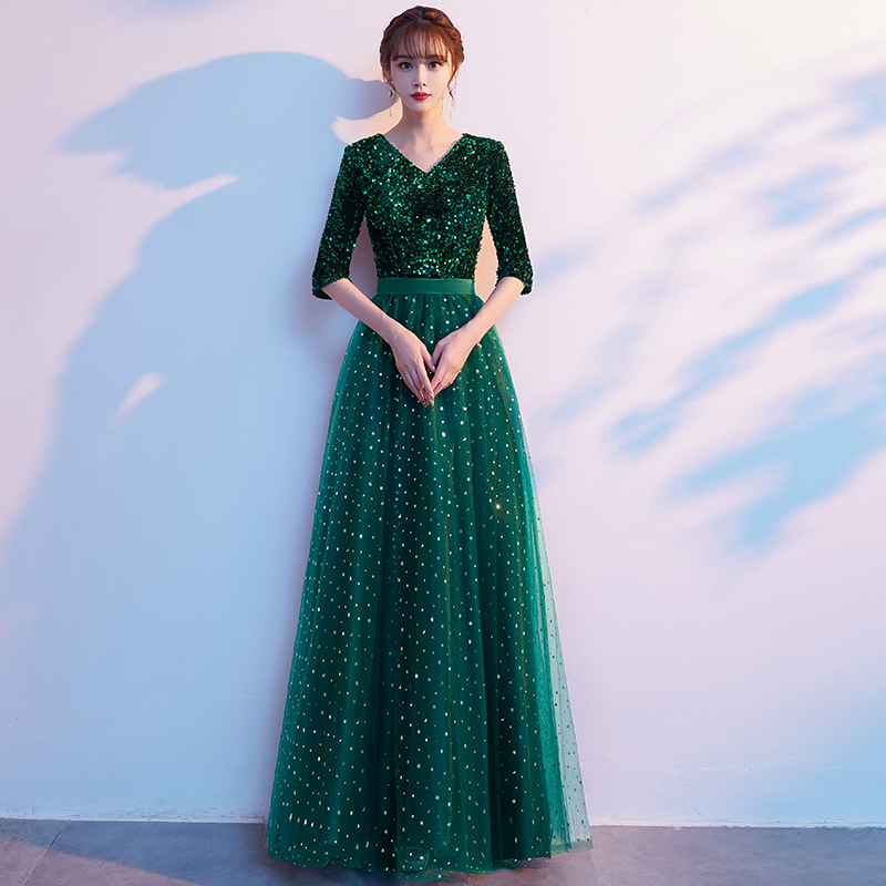 Sequin Choir Costume for Women, Long Dress for Singing Red Songs, Competition Team Uniform, Conductor Performance Dress, Elegant Long Style