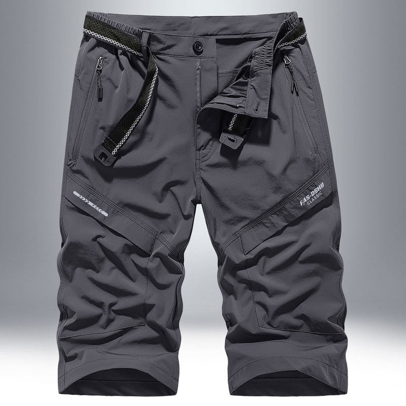 Men's Summer Outdoor Sports Shorts with Multiple Pockets, Straight Loose Fit, Quick-Dry Cargo Pants with Belt, 7/8 Length
