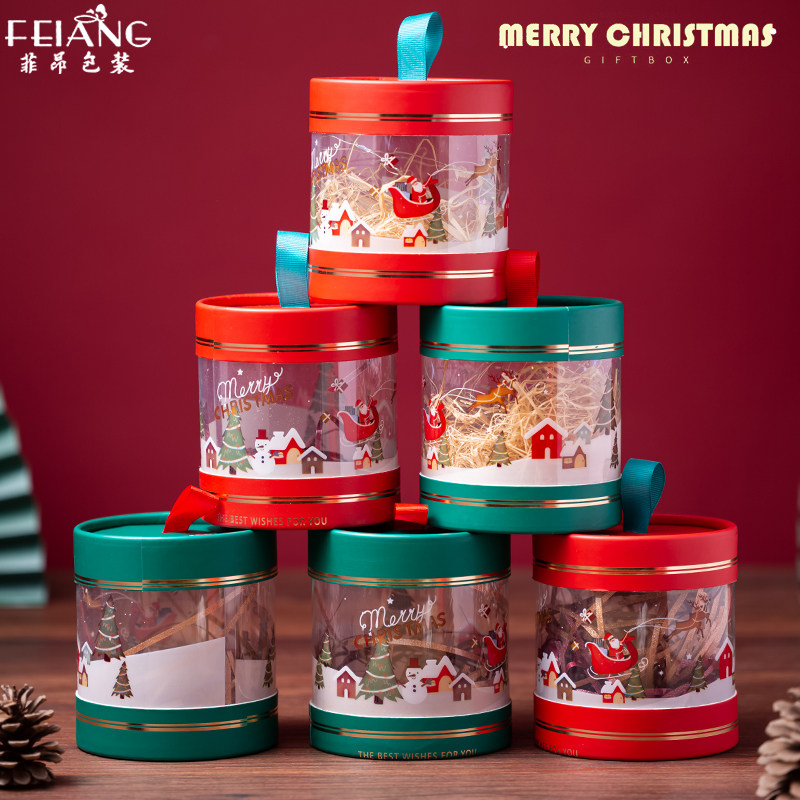 Christmas Eve Apple Gift Box Sets Christmas Gift Box New Gift Box Round Barrel Upscale Gift Transparent Box