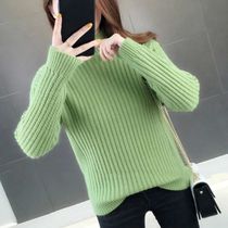 Casual Basic Green Sweater 2023 Autumn Winter High Quality