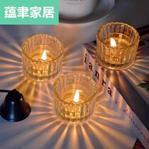 Aromatherapy small glass candle cup household vertical striped candlestick jar holiday souvenir scented candle empty bottle