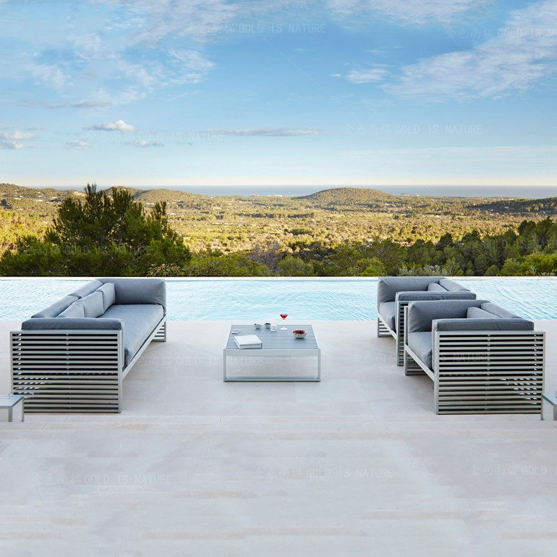 Outdoor Sofa Living Room Waterproof Sunscreen Villa Terrace Garden Sofa Leisure Aluminum Model Room Sofa Combination