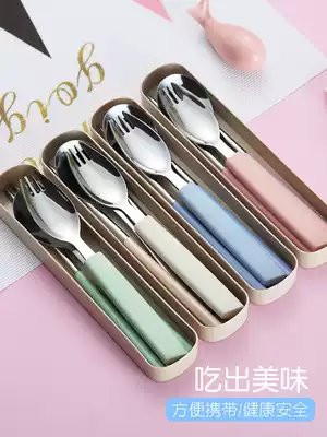 304 stainless steel tableware three-piece set of Students office workers cute creative portable one-person food chopsticks fork spoon