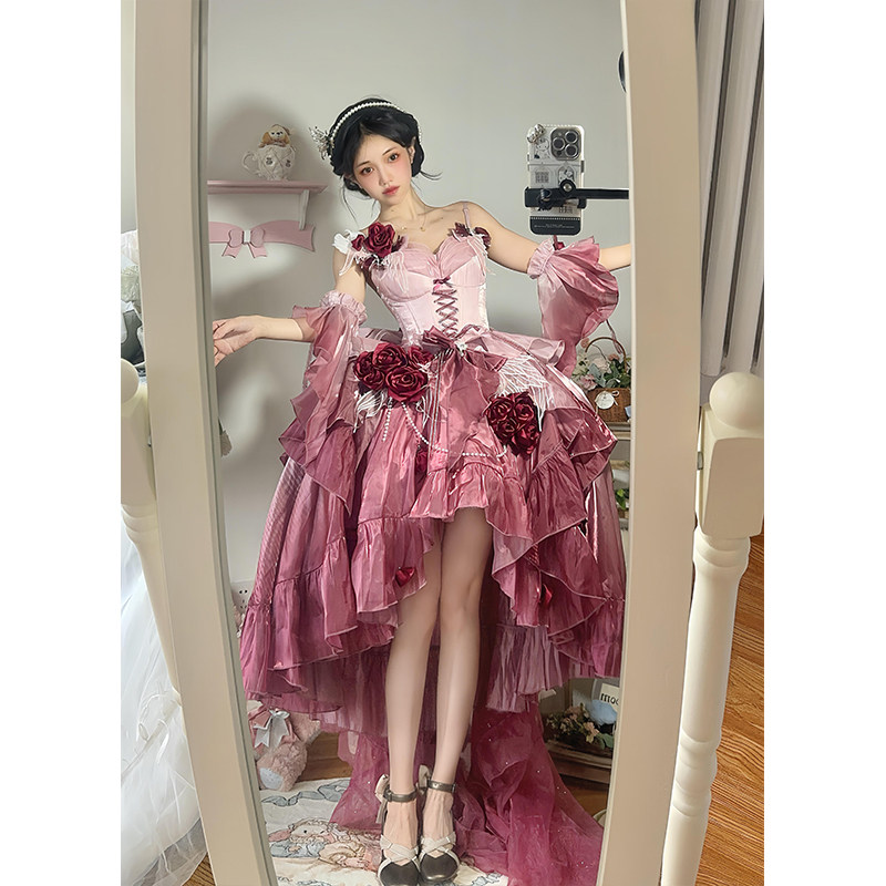 优雅大小姐梅子红渐变JSK连衣裙,洛丽塔花嫁重工礼服体验_lolita洛丽塔连衣裙_淘宝游戏网