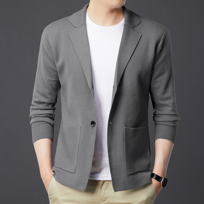 Spring and Autumn Men's Solid Color Knitted Cardigan New Sweater Trendy Stylish Suit Casual Loose Jacket Trendy