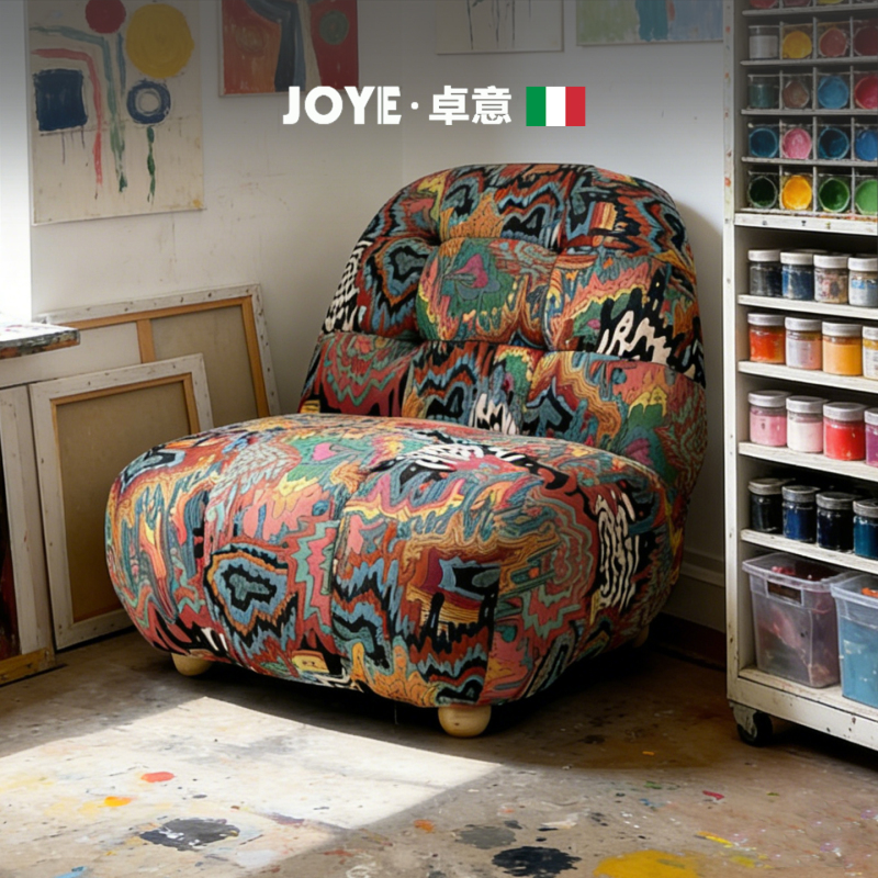 Colorful Art Sofa Chair Cotton Linen Fabric Leisure Chair Living Room Bedroom Designer Creative Dopamine Single Sofa