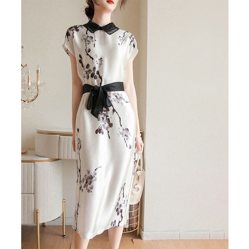 Baby Doll Collar Dress for Women, Summer New Style 2024, Waist-Cinching Design, Niche, Light Mature Style, High-End Floral Dress Baby Doll Collar Dress for Women, Summer New Style 2024, Waist-Cinching Design, Niche, Light Mature Style, High-End Floral Dress