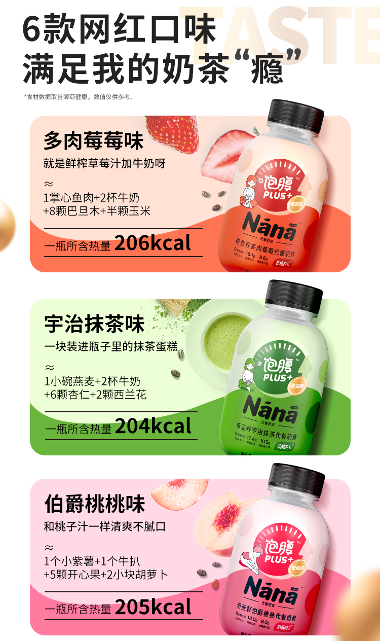 Nana 奇亚籽 0蔗糖 奶茶口感代餐奶昔 饱腹控糖 60g*8瓶装 图10