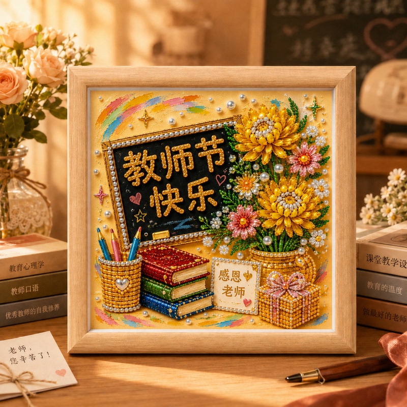 Teacher's Day Handmade Pearl Painting DIY Materials for Teachers, Holiday Gifts, Three-Dimensional Creative Diamond Painting with Frame Teacher's Day Handmade Pearl Painting DIY Materials for Teachers, Holiday Gifts, Three-Dimensional Creative Diamond Painting with Frame