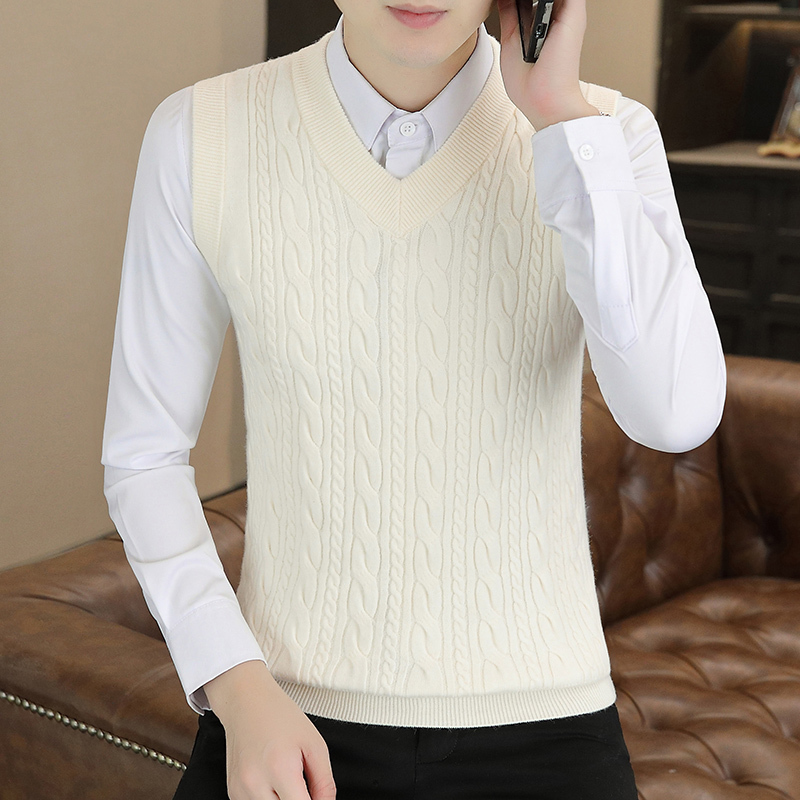 Spring and Autumn Sweater Vest for Men, Trendy Slim-Fit Sleeveless Vest, Youth Knitted Base Layer with V-Neck
