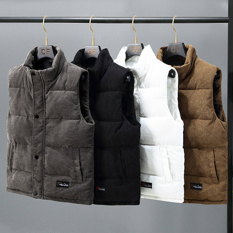 Men's Warm Cotton Vest, Spring and Autumn Stand-Up Collar, Corduroy Thickened Outerwear Vest, down Cotton Casual Sleeveless Jacket Men's Warm Cotton Vest, Spring and Autumn Stand-Up Collar, Corduroy Thickened Outerwear Vest, down Cotton Casual Sleeveless Jacket