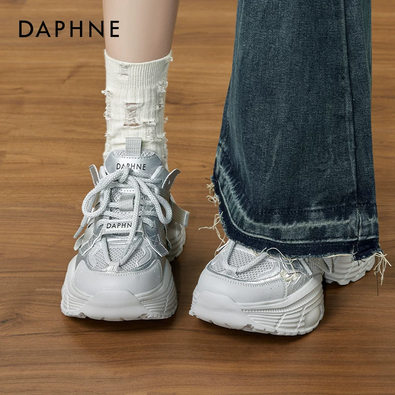 Daphne Silver Dad Shoes Women's 2026 New Summer Popular Thick-Soled Sports Shoes Increased Breathable Women's Shoes