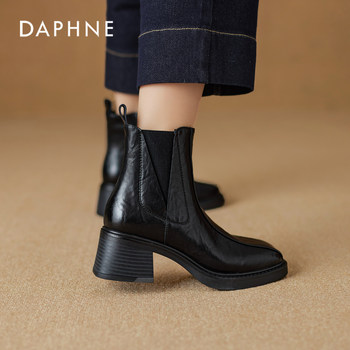 Daphne Black Chunky Heel Chelsea Boots for Women 2026 New Autumn Travel High-Heeled Martin Boots Western Cowboy Boots